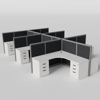 Steelcase Avenir Fabric Panel Workstation - L-Shaped - Set of 6 - Gray Frame / Black Panel / 53" / 7' x 7'