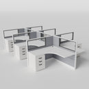 Knoll Reff Glass Panel Workstation - L-Shaped - Set of 6 - White Frame / Gray Panel / 50" / 5' x 5'