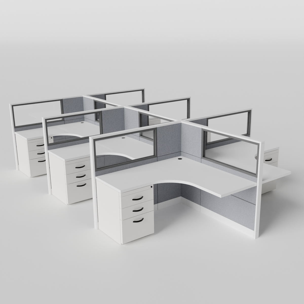 Knoll Reff Glass Panel Workstation - L-Shaped - Set of 6 - White Frame / Gray Panel / 50" / 5' x 5'