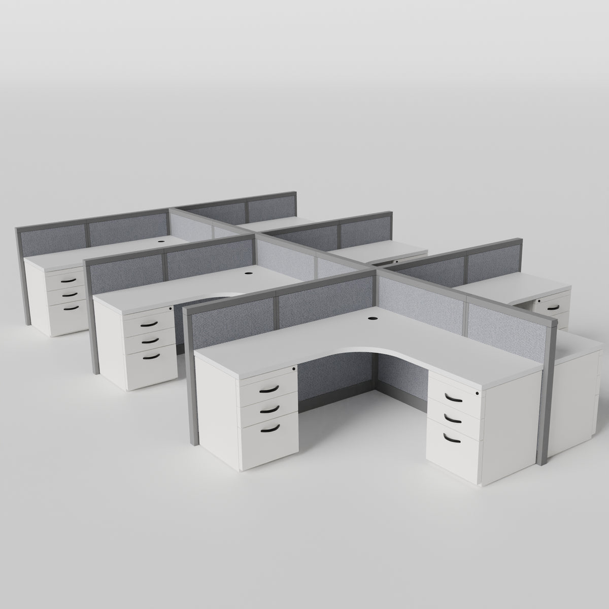 Steelcase Avenir Fabric Panel Workstation - L-Shaped - Set of 6 - Gray Frame / Gray Panel / 42" / 7' x 7'