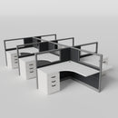 Knoll Reff Glass Panel Workstation - L-Shaped - Set of 6 - Gray Frame / Black Panel / 50" / 5' x 5'