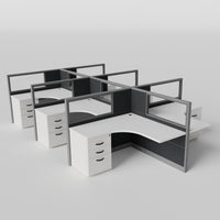 Knoll Reff Glass Panel Workstation - L-Shaped - Set of 6 - Gray Frame / Black Panel / 50" / 5' x 5'