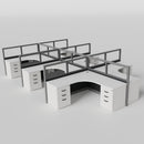 Knoll Reff Glass Panel Workstation - L-Shaped - Set of 6 - Gray Frame / Black Panel / 50" / 6' x 6'