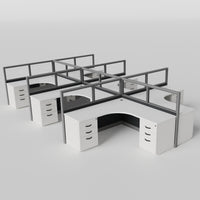 Knoll Reff Glass Panel Workstation - L-Shaped - Set of 6 - Gray Frame / Black Panel / 50" / 6' x 6'