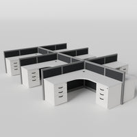 Steelcase Avenir Fabric Panel Workstation - L-Shaped - Set of 6 - Gray Frame / Black Panel / 42" / 7' x 7'