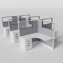 Knoll Reff Glass Panel Workstation - L-Shaped - Set of 6 - White Frame / Gray Panel / 65" / 5' x 5'