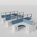 Knoll Reff Glass Panel Workstation - L-Shaped - Set of 6 - White Frame / Blue Panel / 65" / 6' x 6'