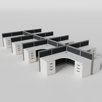 Steelcase Avenir Fabric Panel Workstation - L-Shaped - Set of 8 - Gray Frame / Black Panel / 42" / 7' x 7'