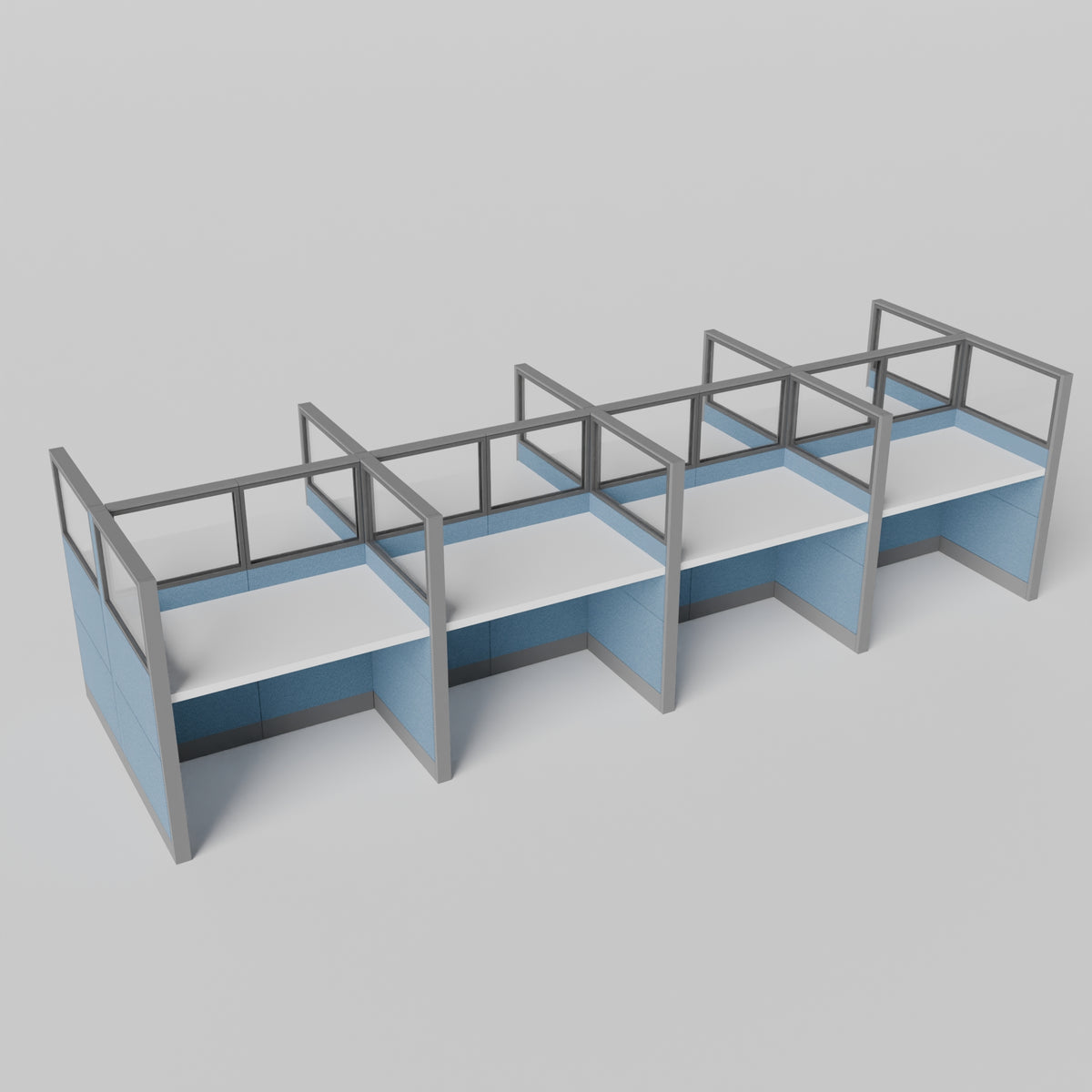 Knoll Reff Glass Panel Workstation - Straight - Set of 8 - Gray Frame / Blue Panel / 65" / 60W x 30D