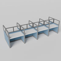 Knoll Reff Glass Panel Workstation - Straight - Set of 8 - Gray Frame / Blue Panel / 65" / 60W x 30D