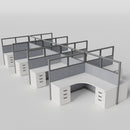 Knoll Reff Glass Panel Workstation - L-Shaped - Set of 8 - Gray Frame / Gray Panel / 65" / 6' x 6'