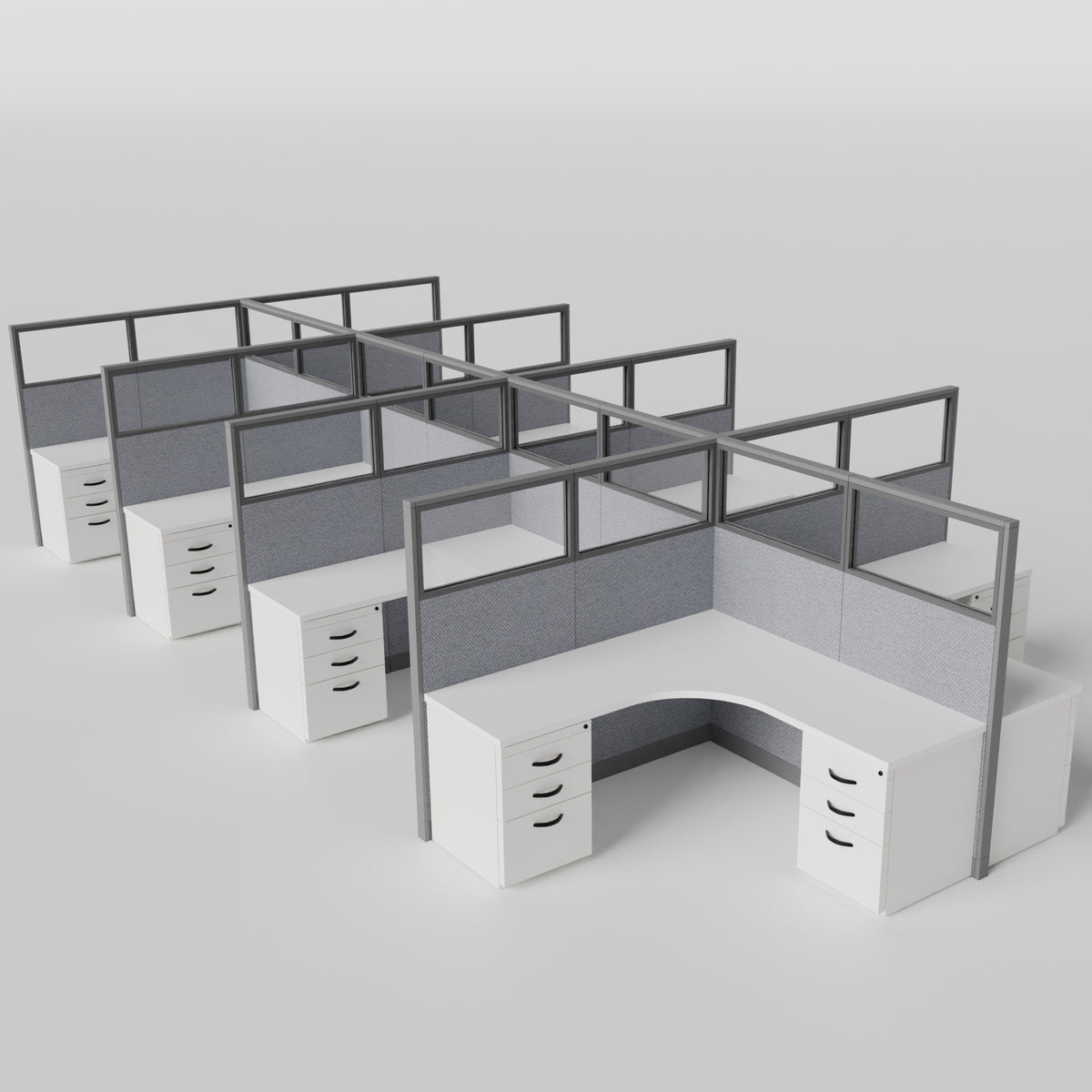Knoll Reff Glass Panel Workstation - L-Shaped - Set of 8 - Gray Frame / Gray Panel / 65" / 6' x 6'