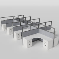 Knoll Reff Glass Panel Workstation - L-Shaped - Set of 8 - Gray Frame / Gray Panel / 65" / 6' x 6'
