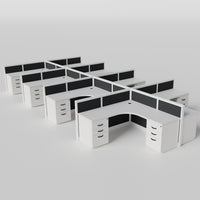 Steelcase Avenir Fabric Panel Workstation - L-Shaped - Set of 8 - White Frame / Black Panel / 42" / 7' x 7'