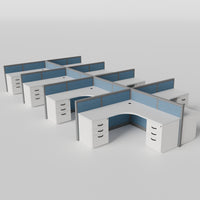 Steelcase Avenir Fabric Panel Workstation - L-Shaped - Set of 8 - Gray Frame / Blue Panel / 42" / 7' x 7'
