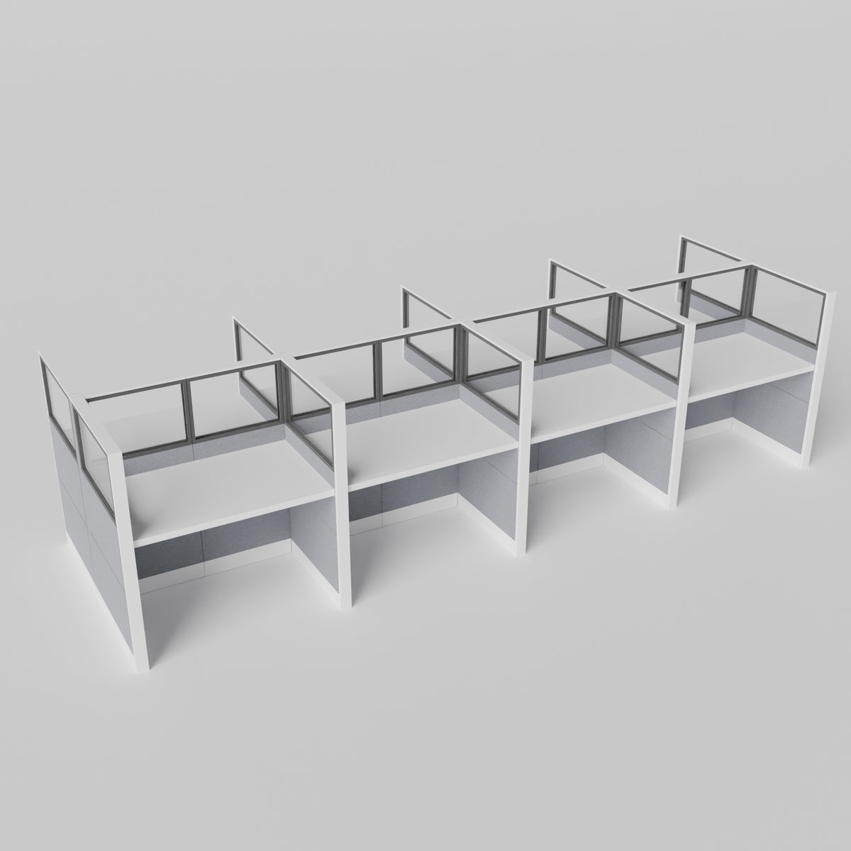 Knoll Reff Glass Panel Workstation - Straight - Set of 8 - White Frame / Gray Panel / 65" / 60W x 30D