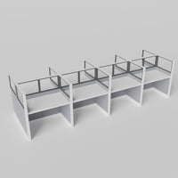 Knoll Reff Glass Panel Workstation - Straight - Set of 8 - White Frame / Gray Panel / 65" / 60W x 30D