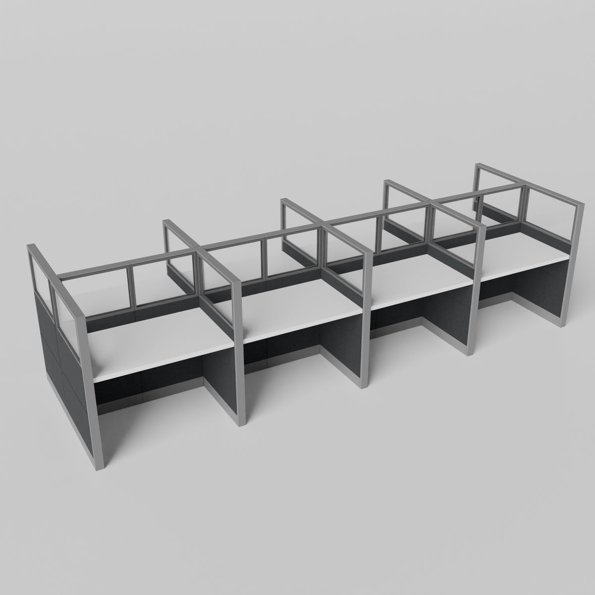 Knoll Reff Glass Panel Workstation - Straight - Set of 8 - Gray Frame / Black Panel / 65" / 60W x 30D