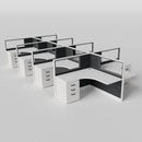 Knoll Reff Glass Panel Workstation - L-Shaped - Set of 8 - White Frame / Black Panel / 50" / 5' x 5'