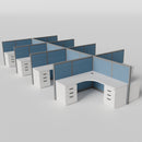 Steelcase Avenir Fabric Panel Workstation - L-Shaped - Set of 8 - Gray Frame / Blue Panel / 53" / 7' x 7'
