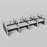 Knoll Reff Glass Panel Workstation - Straight - Set of 8 - White Frame / Black Panel / 65" / 60W x 30D