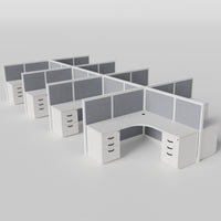 Steelcase Avenir Fabric Panel Workstation - L-Shaped - Set of 8 - White Frame / Gray Panel / 53" / 7' x 7'