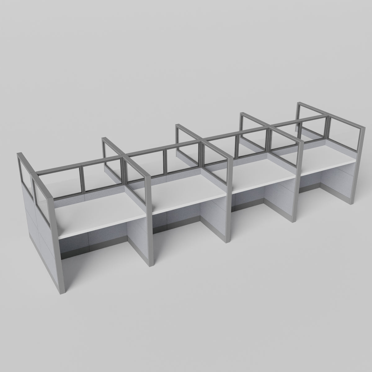 Knoll Reff Glass Panel Workstation - Straight - Set of 8 - Gray Frame / Gray Panel / 65" / 60W x 30D