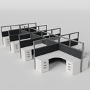 Knoll Reff Glass Panel Workstation - L-Shaped - Set of 8 - Gray Frame / Black Panel / 65" / 6' x 6'