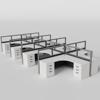 Knoll Reff Glass Panel Workstation - L-Shaped - Set of 8 - Gray Frame / Black Panel / 50" / 6' x 6'