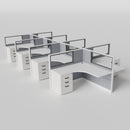 Knoll Reff Glass Panel Workstation - L-Shaped - Set of 8 - White Frame / Gray Panel / 50" / 5' x 5'