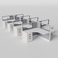 Knoll Reff Glass Panel Workstation - L-Shaped - Set of 8 - White Frame / Gray Panel / 50" / 5' x 5'