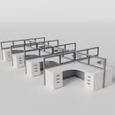 Knoll Reff Glass Panel Workstation - L-Shaped - Set of 8 - Gray Frame / Gray Panel / 50" / 6' x 6'