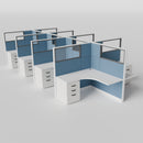 Knoll Reff Glass Panel Workstation - L-Shaped - Set of 8 - White Frame / Blue Panel / 65" / 5' x 5'