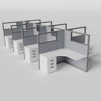 Knoll Reff Glass Panel Workstation - L-Shaped - Set of 8 - Gray Frame / Gray Panel / 65" / 5' x 5'