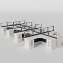Knoll Reff Glass Panel Workstation - L-Shaped - Set of 8 - White Frame / Black Panel / 50" / 6' x 6'