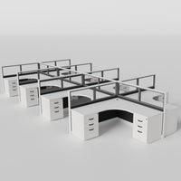 Knoll Reff Glass Panel Workstation - L-Shaped - Set of 8 - White Frame / Black Panel / 50" / 6' x 6'