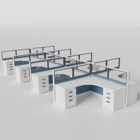 Knoll Reff Glass Panel Workstation - L-Shaped - Set of 8 - White Frame / Blue Panel / 50" / 6' x 6'