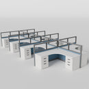 Knoll Reff Glass Panel Workstation - L-Shaped - Set of 8 - Gray Frame / Blue Panel / 50" / 6' x 6'