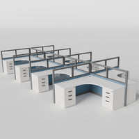 Knoll Reff Glass Panel Workstation - L-Shaped - Set of 8 - Gray Frame / Blue Panel / 50" / 6' x 6'
