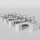 Knoll Reff Glass Panel Workstation - L-Shaped - Set of 8 - White Frame / Gray Panel / 50" / 6' x 6'