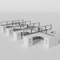 Knoll Reff Glass Panel Workstation - L-Shaped - Set of 8 - White Frame / Gray Panel / 50" / 6' x 6'