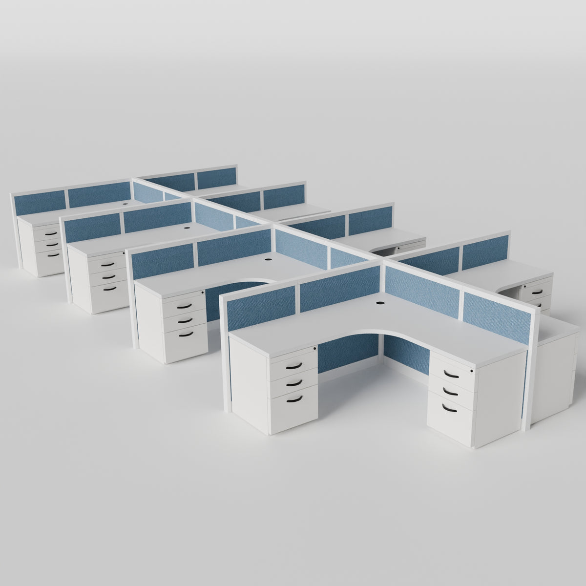 Steelcase Avenir Fabric Panel Workstation - L-Shaped - Set of 8 - White Frame / Blue Panel / 42" / 7' x 7'