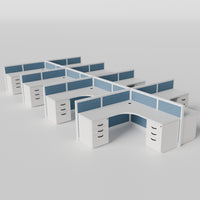 Steelcase Avenir Fabric Panel Workstation - L-Shaped - Set of 8 - White Frame / Blue Panel / 42" / 7' x 7'
