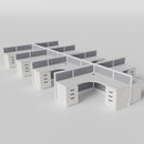 Steelcase Avenir Fabric Panel Workstation - L-Shaped - Set of 8 - White Frame / Gray Panel / 42" / 7' x 7'