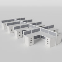 Steelcase Avenir Fabric Panel Workstation - L-Shaped - Set of 8 - White Frame / Gray Panel / 42" / 7' x 7'
