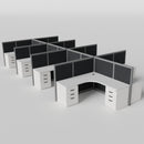 Steelcase Avenir Fabric Panel Workstation - L-Shaped - Set of 8 - Gray Frame / Black Panel / 53" / 7' x 7'