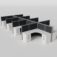 Steelcase Avenir Fabric Panel Workstation - L-Shaped - Set of 8 - Gray Frame / Black Panel / 53" / 7' x 7'