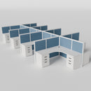 Steelcase Avenir Fabric Panel Workstation - L-Shaped - Set of 8 - White Frame / Blue Panel / 53" / 7' x 7'