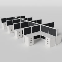 Steelcase Avenir Fabric Panel Workstation - L-Shaped - Set of 8 - White Frame / Black Panel / 53" / 7' x 7'