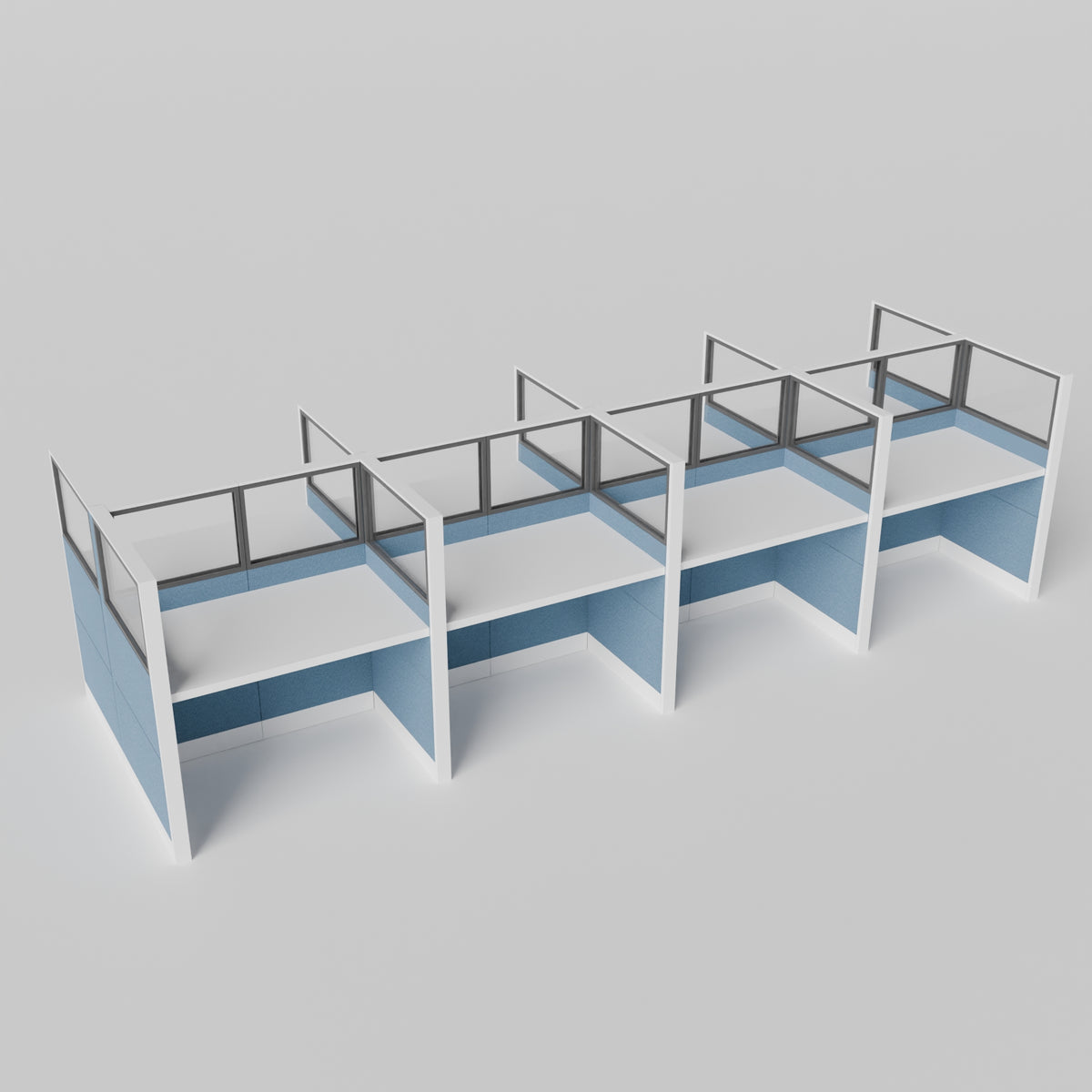 Knoll Reff Glass Panel Workstation - Straight - Set of 8 - White Frame / Blue Panel / 65" / 60W x 30D